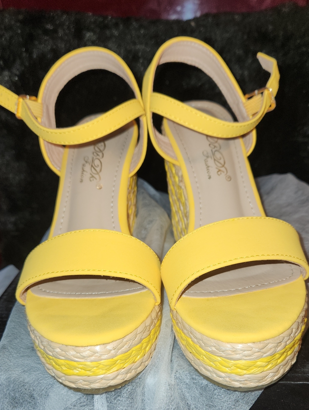 DbDk Fashion Bright Yellow Braided Platform Wedge Sandals